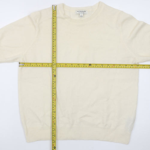 Marks and Spencer Men's Ivory Merino Wool Cashmere Short Sleeve Jumper L
