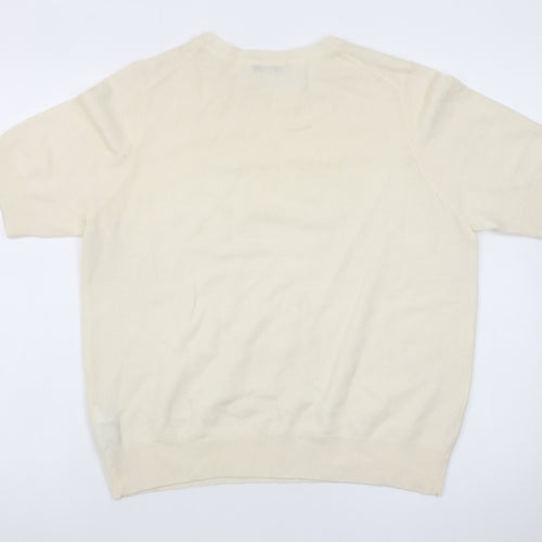 Marks and Spencer Men's Ivory Merino Wool Cashmere Short Sleeve Jumper L