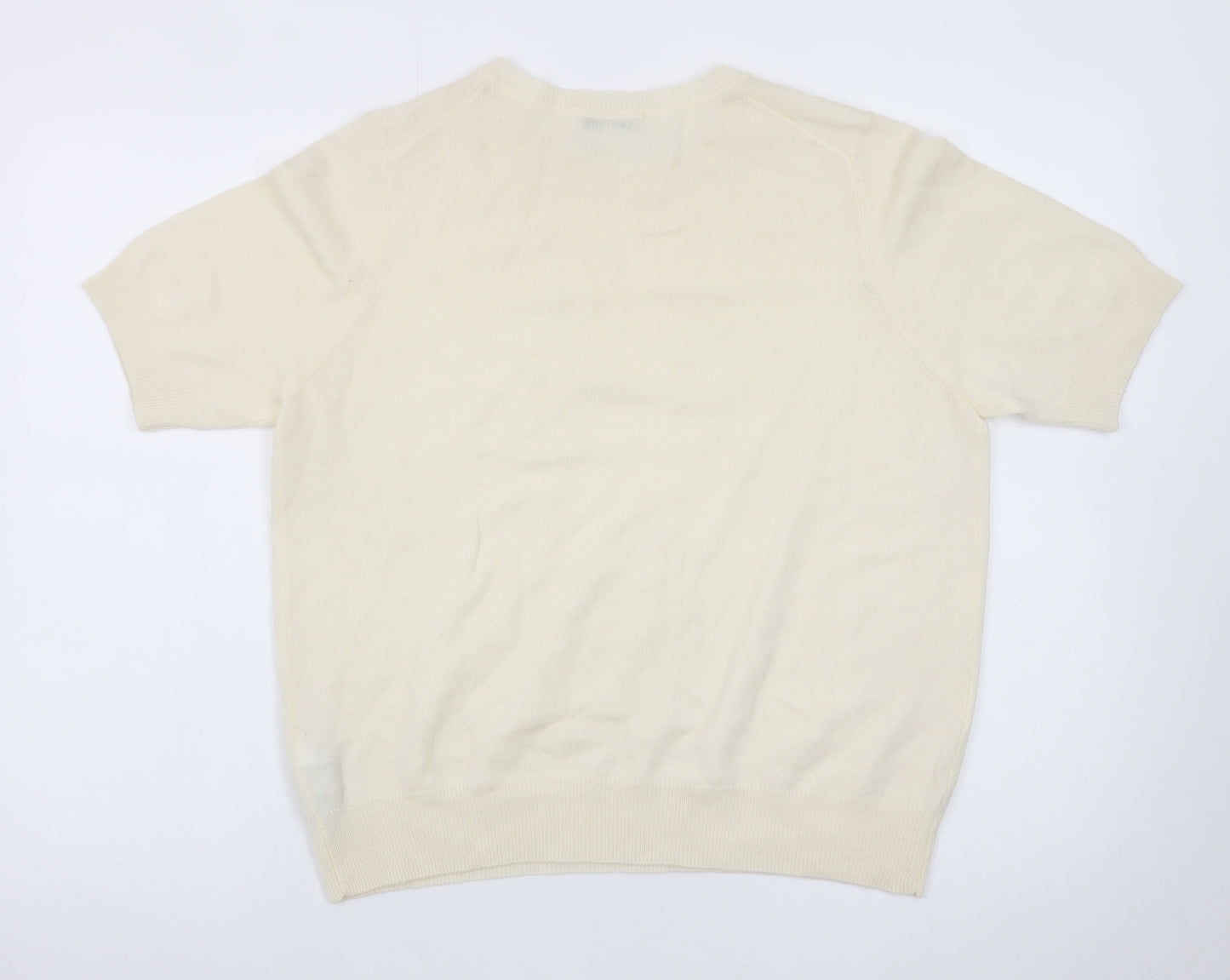 Marks and Spencer Men's Ivory Merino Wool Cashmere Short Sleeve Jumper L