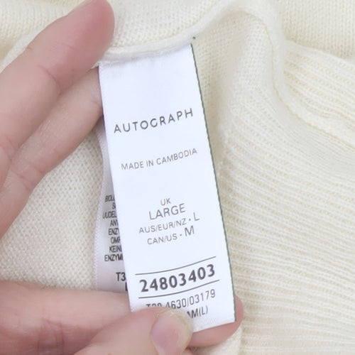 Marks and Spencer Men's Ivory Merino Wool Cashmere Short Sleeve Jumper L