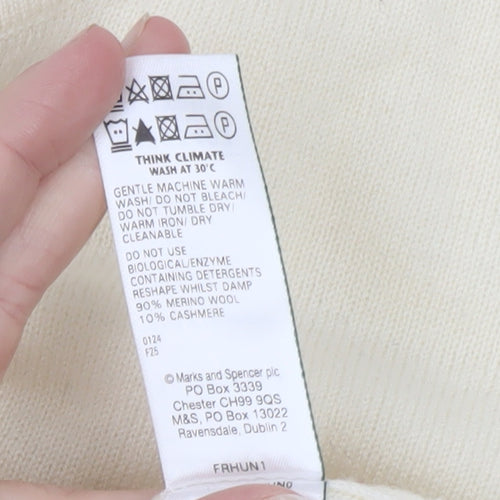 Marks and Spencer Men's Ivory Merino Wool Cashmere Short Sleeve Jumper L