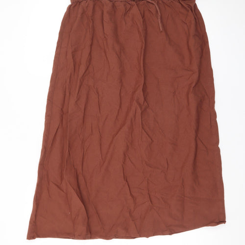 Dunnes Stores Women Brown Midi Cotton Linen Skirt Size 14