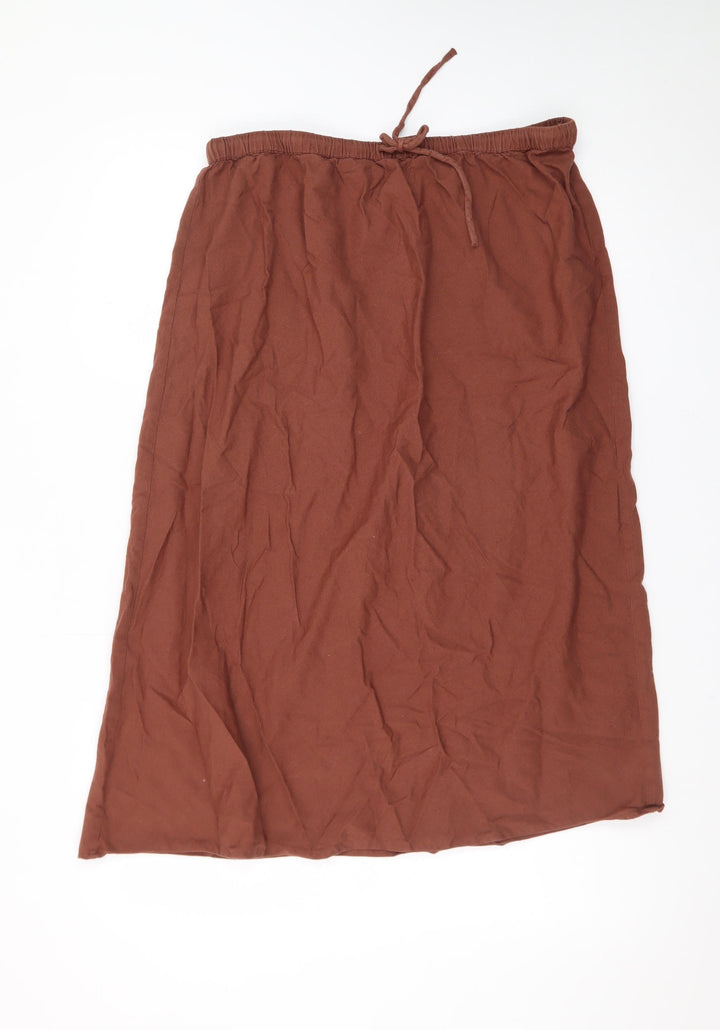 Dunnes Stores Women Brown Midi Cotton Linen Skirt Size 14