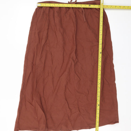 Dunnes Stores Women Brown Midi Cotton Linen Skirt Size 14