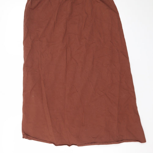 Dunnes Stores Women Brown Midi Cotton Linen Skirt Size 14
