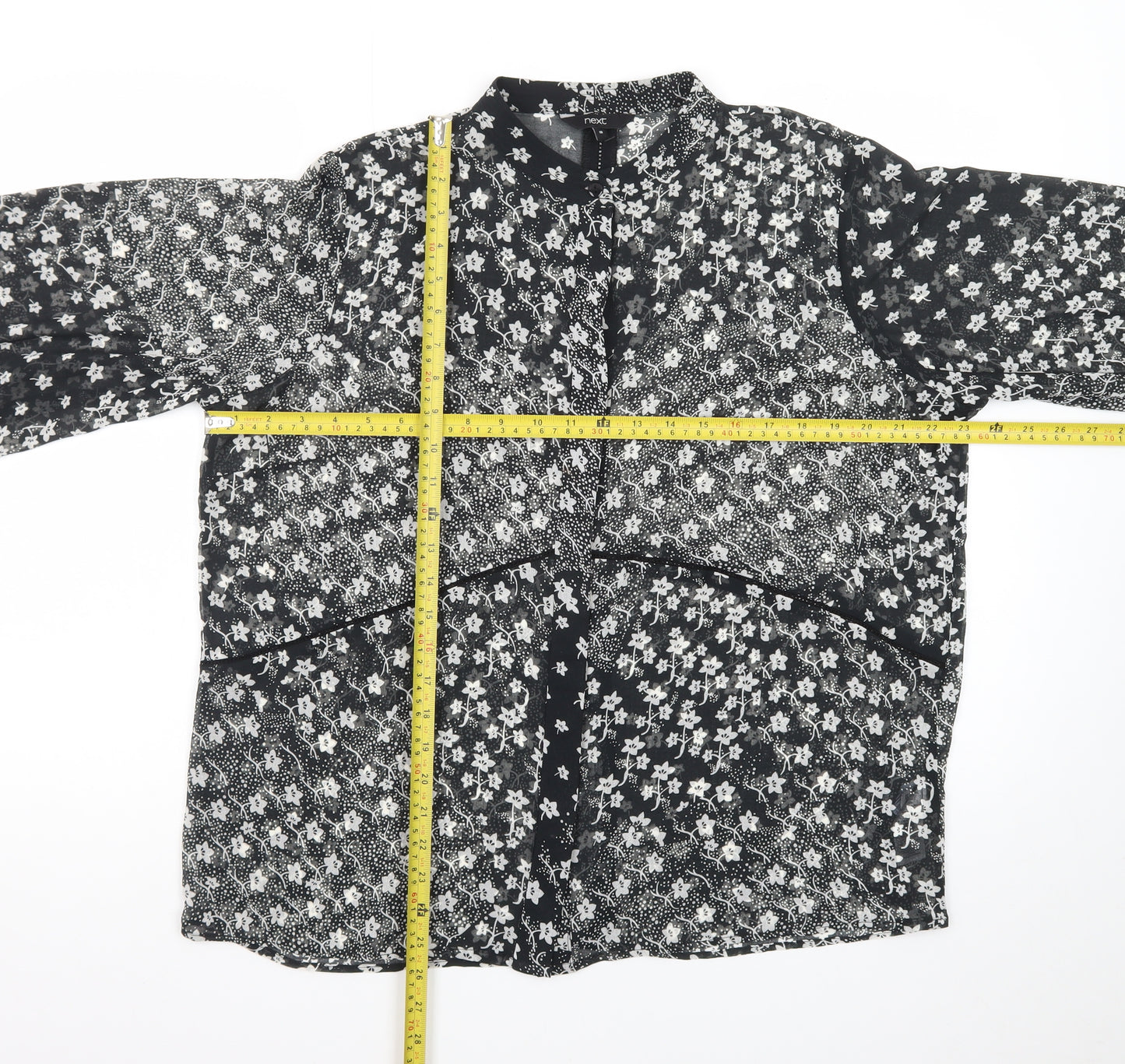 Next Womens Black Floral Chiffon Tunic Blouse Size 18
