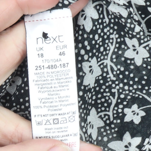 Next Womens Black Floral Chiffon Tunic Blouse Size 18