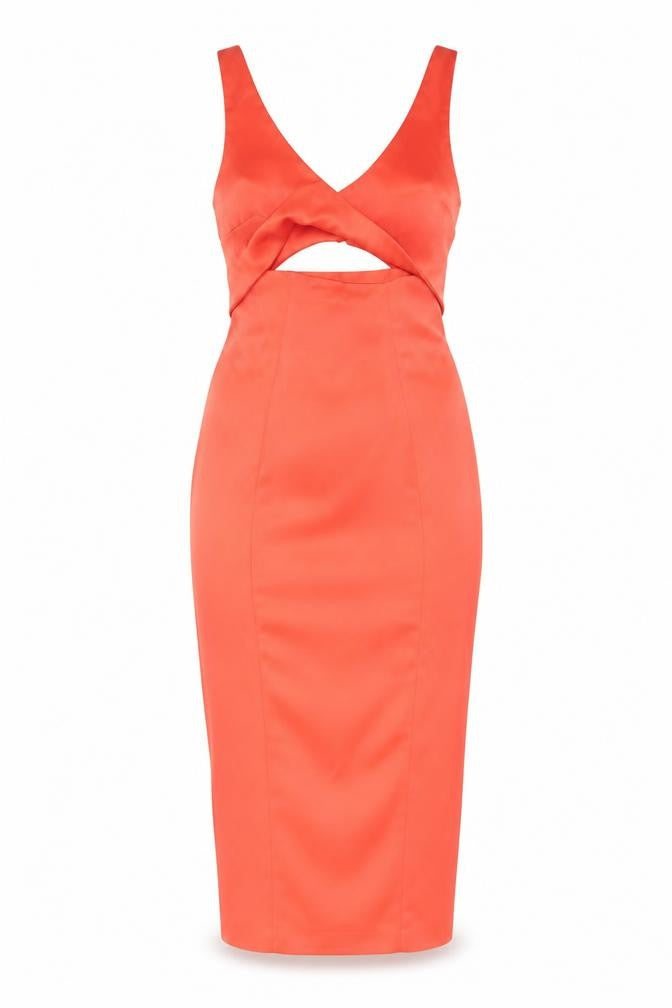 ASOS Women’s Orange Size 8 Bodycon Midi Dress with Cut Out Detail