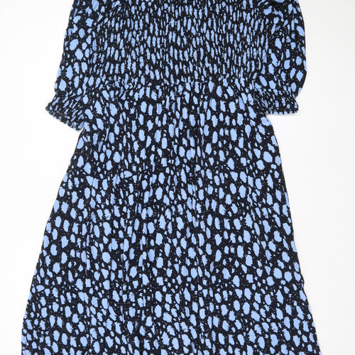 Gallery Women's Blue Abstract Midi Smocked Fit & Flare Dress UK18