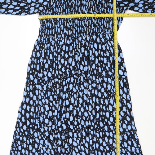 Gallery Women's Blue Abstract Midi Smocked Fit & Flare Dress UK18