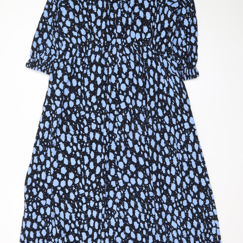 Gallery Women's Blue Abstract Midi Smocked Fit & Flare Dress UK18