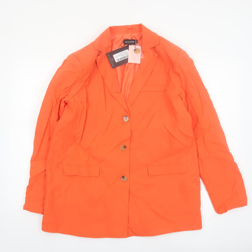 PrettyLittleThing Women Orange Single-Breasted Blazer UK 10 Cotton