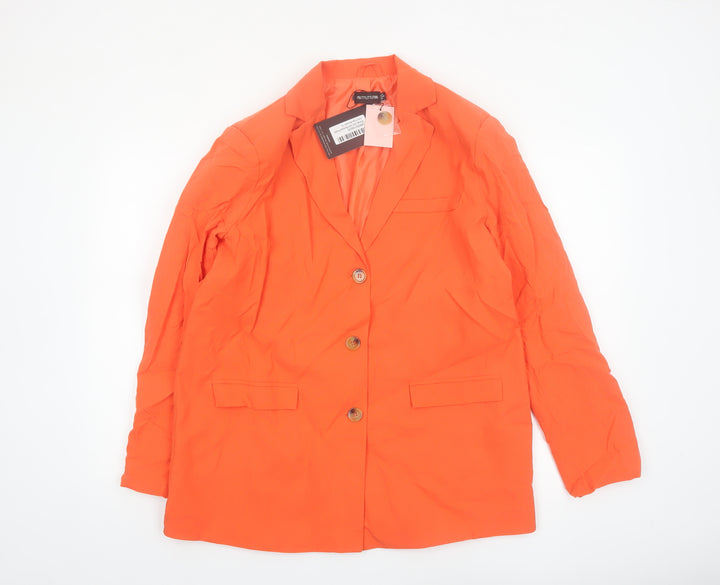 PrettyLittleThing Women Orange Single-Breasted Blazer UK 10 Cotton