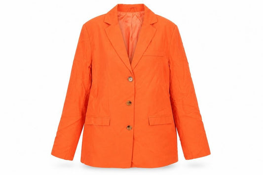 Front view of PRETTYLITTLETHING Women Orange Single-Breasted Blazer UK 10 Cotton