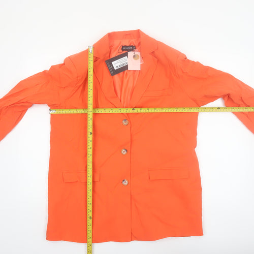 PrettyLittleThing Women Orange Single-Breasted Blazer UK 10 Cotton
