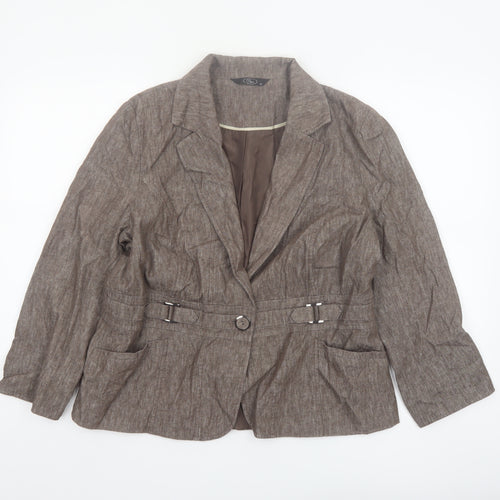 BM Women Brown Linen Blend Belted Single-Breasted Blazer Size 16