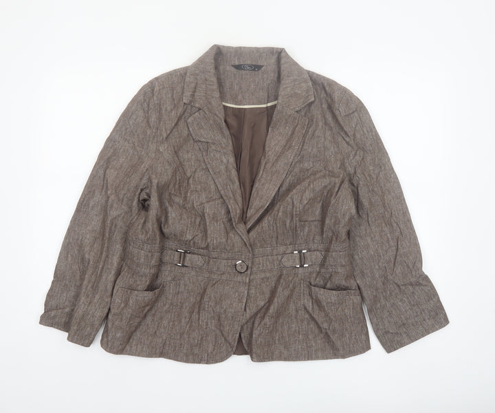 BM Women Brown Linen Blend Belted Single-Breasted Blazer Size 16