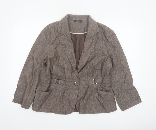 BM Women Brown Linen Blend Belted Single-Breasted Blazer Size 16