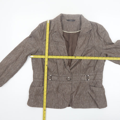 BM Women Brown Linen Blend Belted Single-Breasted Blazer Size 16