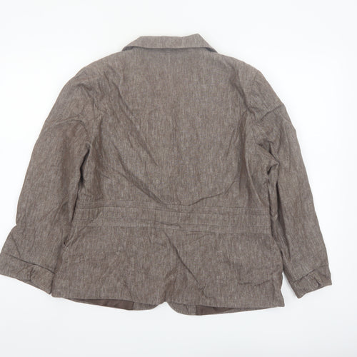 BM Women Brown Linen Blend Belted Single-Breasted Blazer Size 16