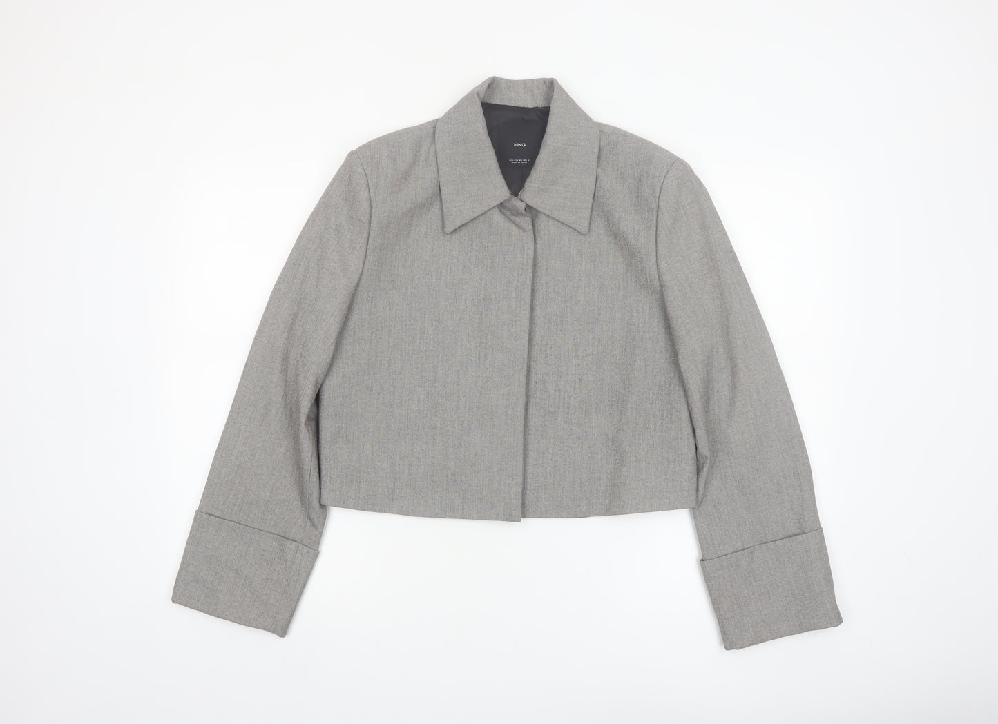 Mango Women's Grey Cropped Blazer Size M Regular Single-Breasted