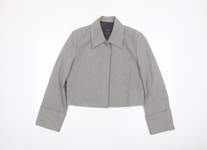 Mango Women's Grey Cropped Blazer Size M Regular Single-Breasted
