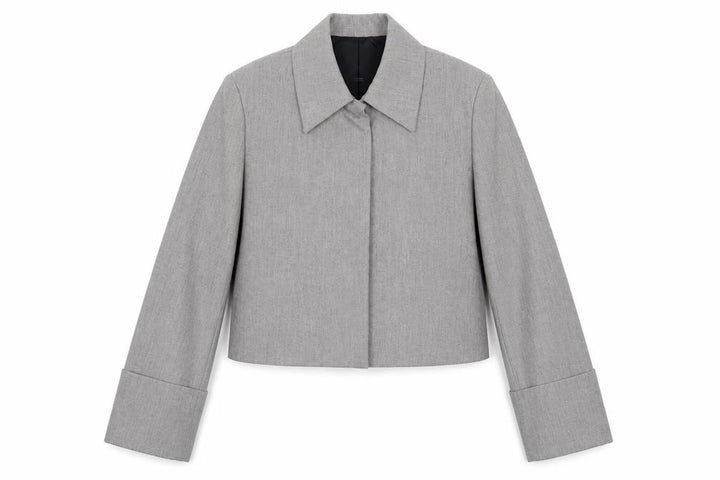Mango Women's Grey Cropped Blazer Size M Regular Single-Breasted