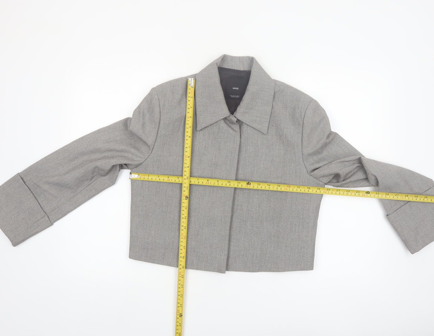 Mango Women's Grey Cropped Blazer Size M Regular Single-Breasted