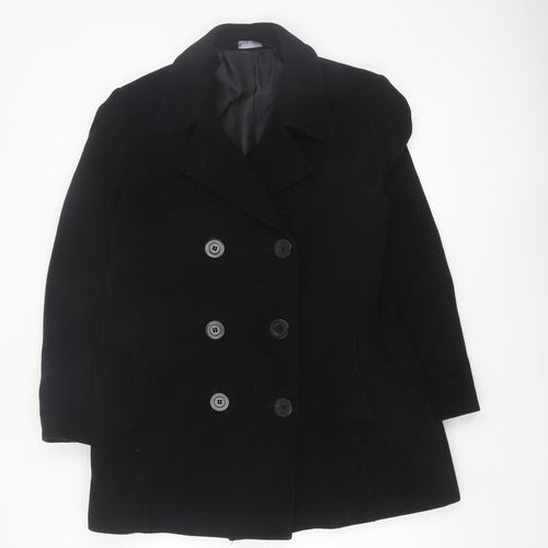 BHS Women’s Black Wool Blend Pea Coat Size 14 Mid-Length Classic Style