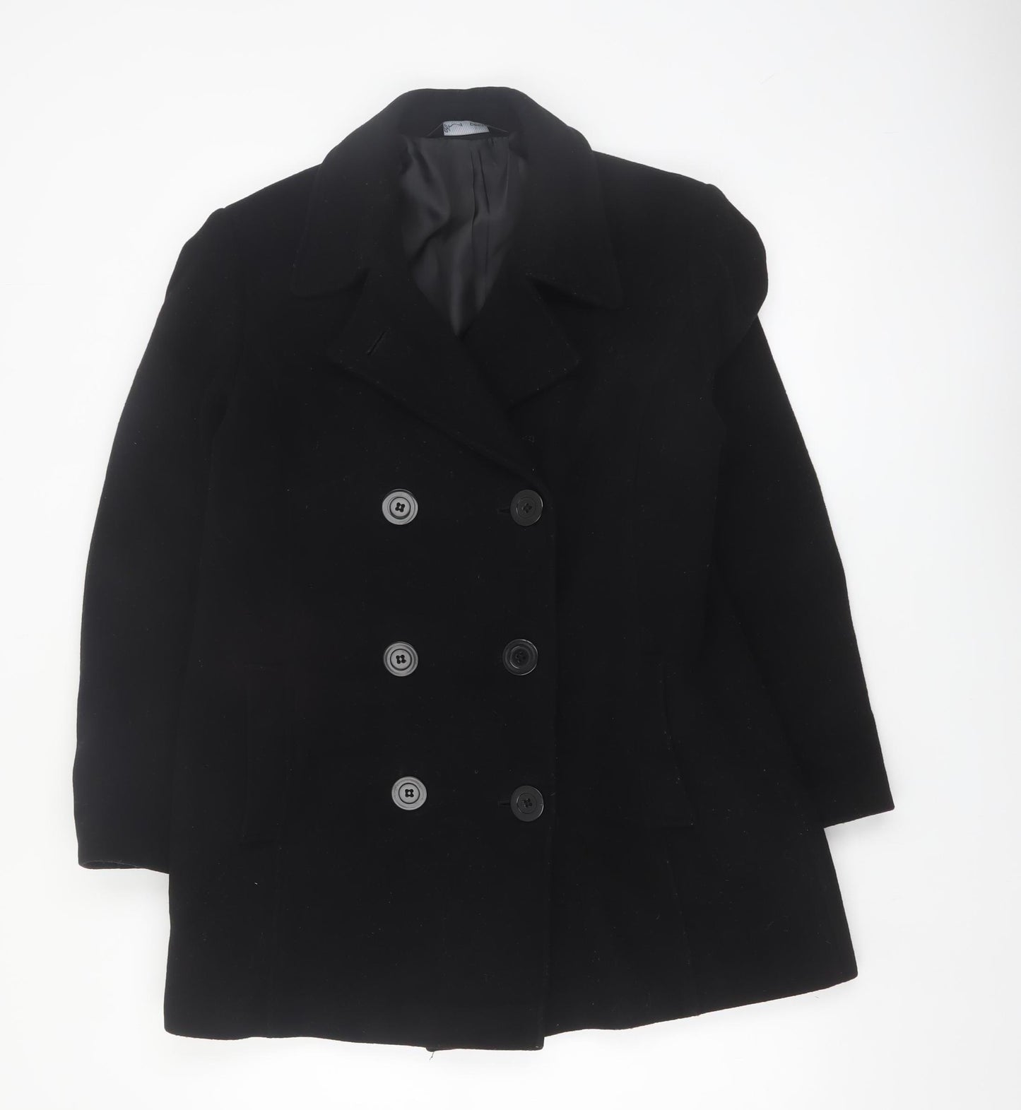 BHS Women’s Black Wool Blend Pea Coat Size 14 Mid-Length Classic Style
