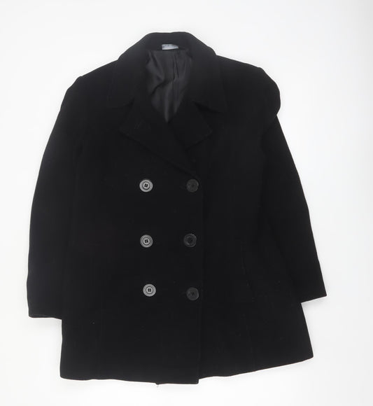 BHS Women’s Black Wool Blend Pea Coat Size 14 Mid-Length Classic Style