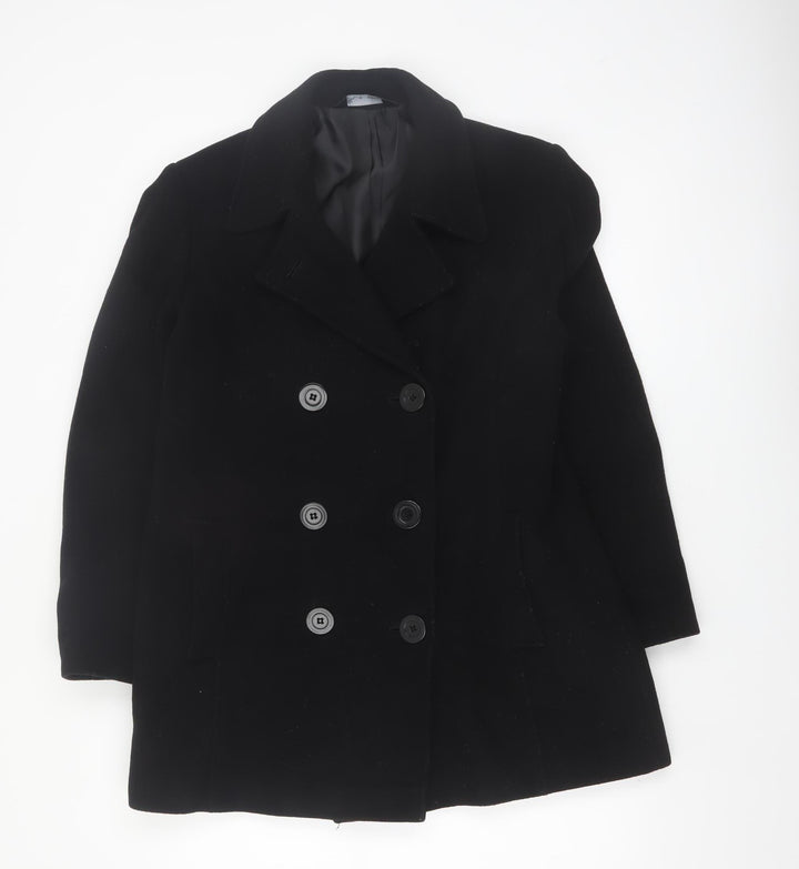 BHS Women’s Black Wool Blend Pea Coat Size 14 Mid-Length Classic Style
