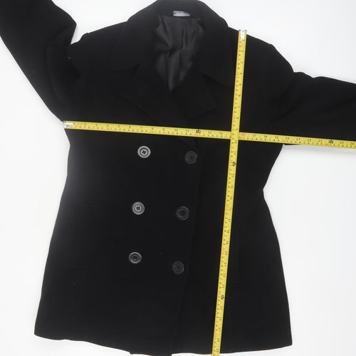 BHS Women’s Black Wool Blend Pea Coat Size 14 Mid-Length Classic Style