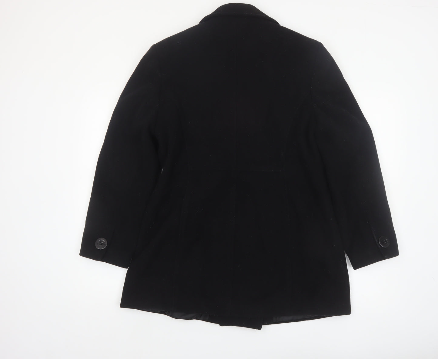 BHS Women’s Black Wool Blend Pea Coat Size 14 Mid-Length Classic Style