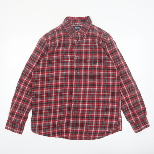 Chaps Men's Red Plaid Cotton Flannel Long Sleeve Button-Up Shirt Size M