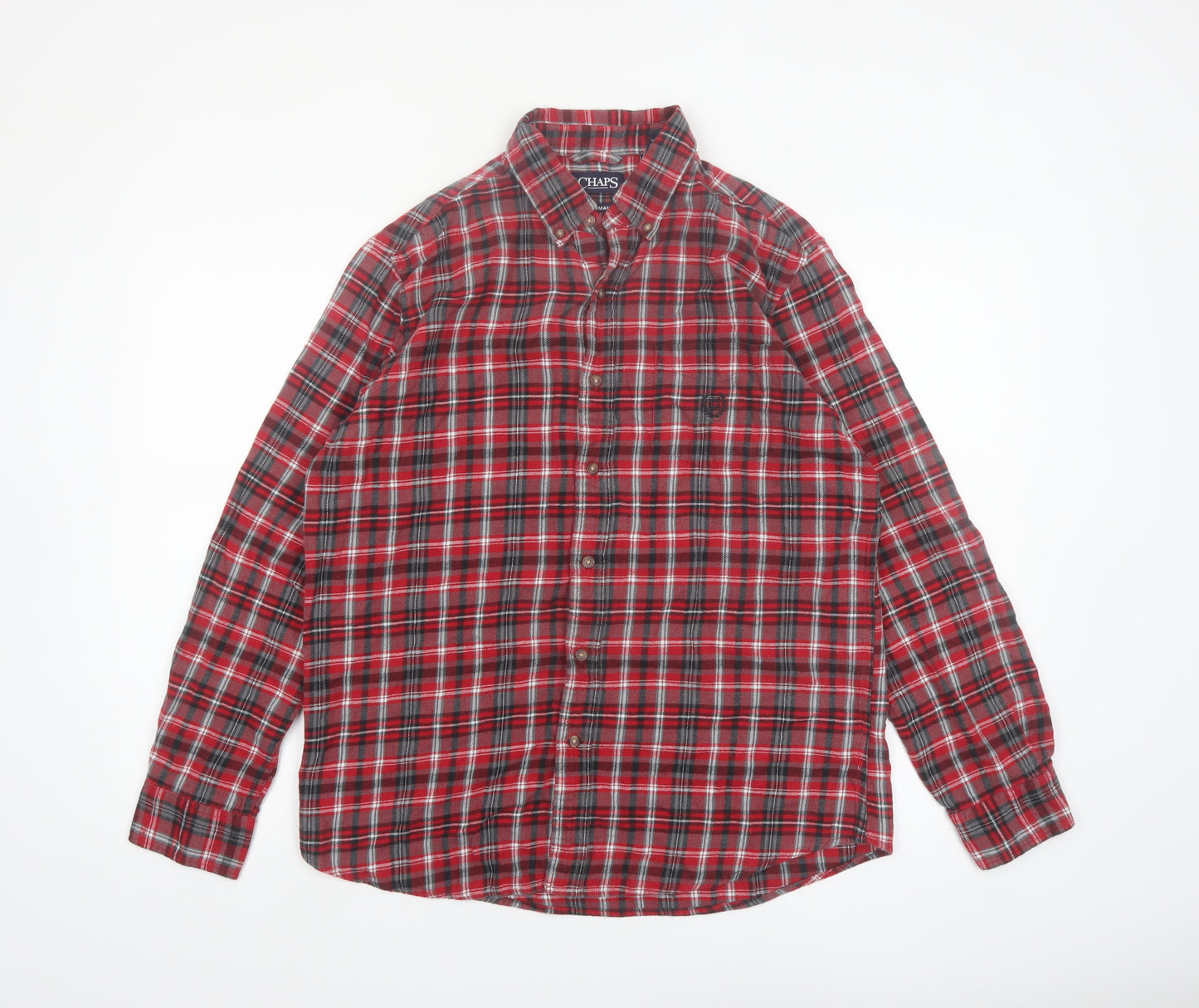 Chaps Men's Red Plaid Cotton Flannel Long Sleeve Button-Up Shirt Size M