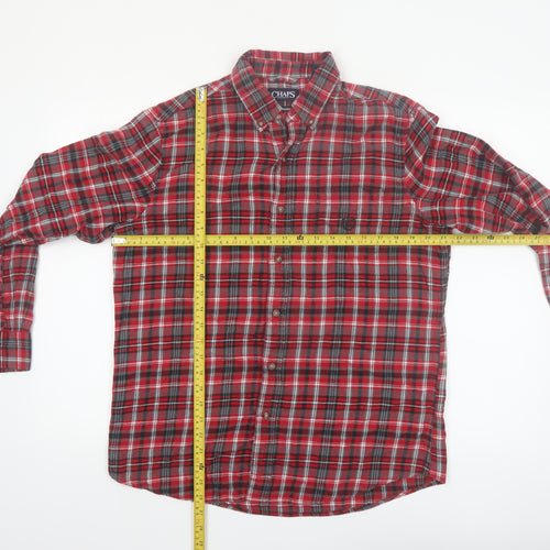 Chaps Men's Red Plaid Cotton Flannel Long Sleeve Button-Up Shirt Size M