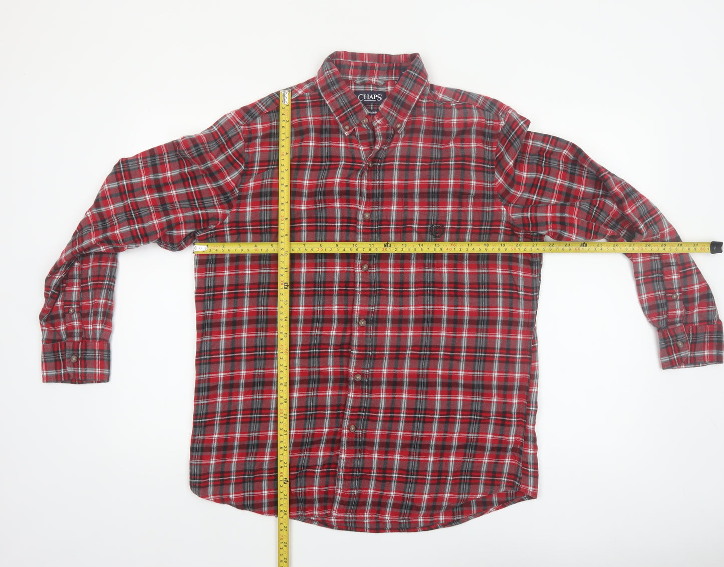 Chaps Men's Red Plaid Cotton Flannel Long Sleeve Button-Up Shirt Size M