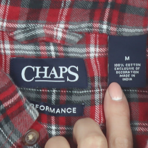 Chaps Men's Red Plaid Cotton Flannel Long Sleeve Button-Up Shirt Size M