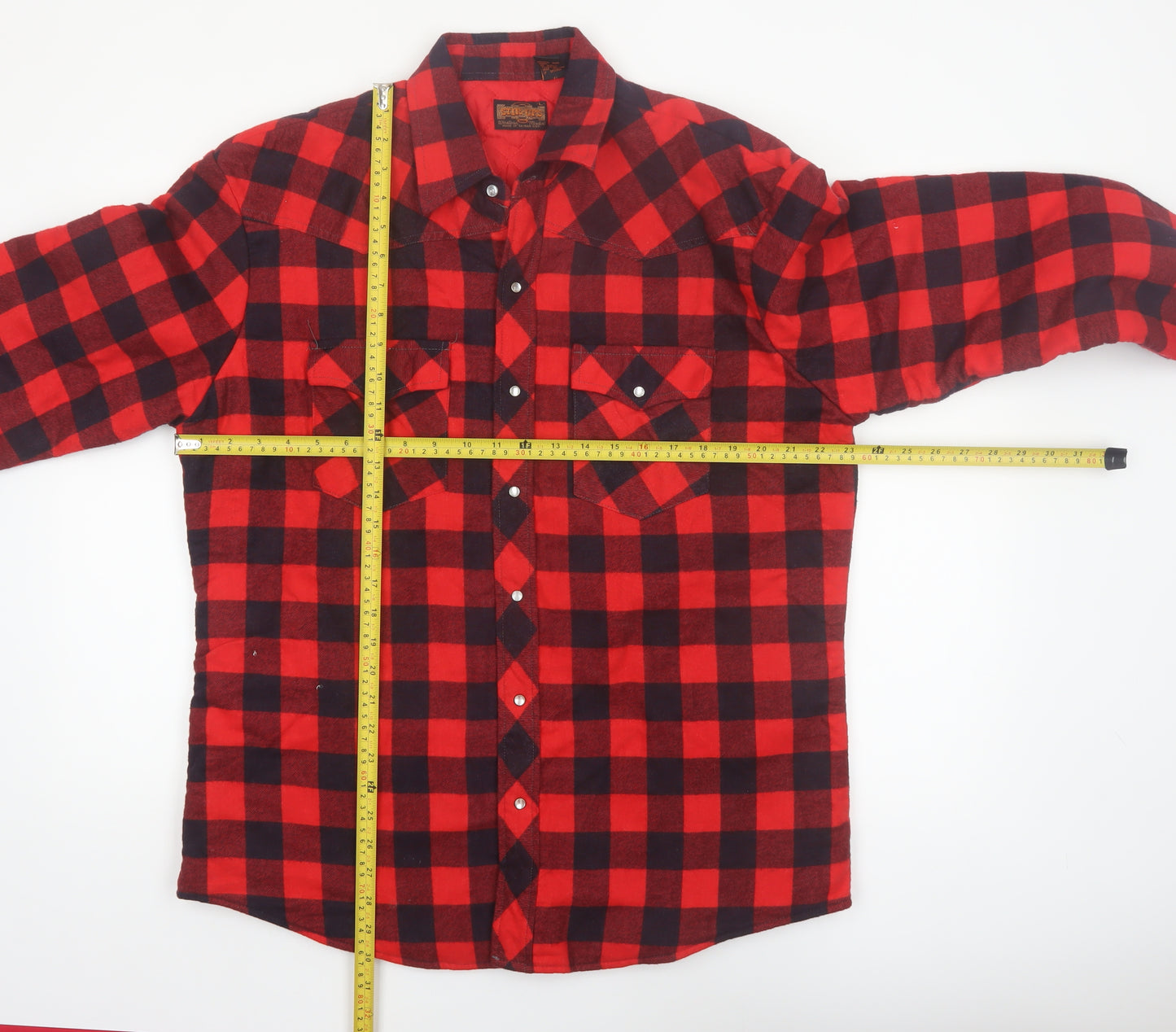 Stir-Ups Men's Red Black Check Flannel Lined Western Shirt Size L