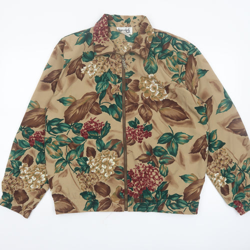Teddi Womens Beige Floral Bomber Jacket Size L Lightweight Zip Up