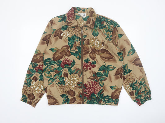 Teddi Womens Beige Floral Bomber Jacket Size L Lightweight Zip Up