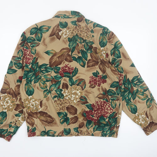 Teddi Womens Beige Floral Bomber Jacket Size L Lightweight Zip Up