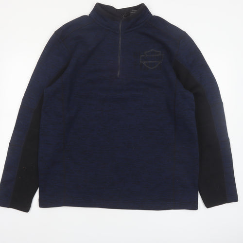 Harley-Davidson Men's Blue L 1/4 Zip Fleece Pullover Sweatshirt