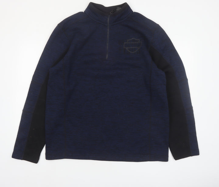 Harley-Davidson Men's Blue L 1/4 Zip Fleece Pullover Sweatshirt