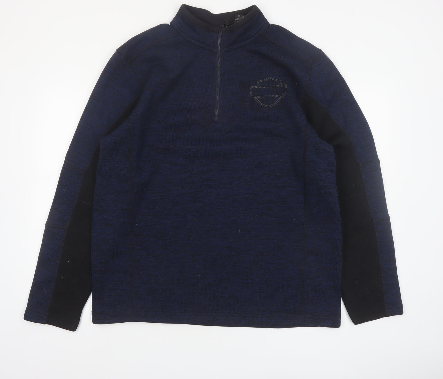 Harley-Davidson Men's Blue L 1/4 Zip Fleece Pullover Sweatshirt