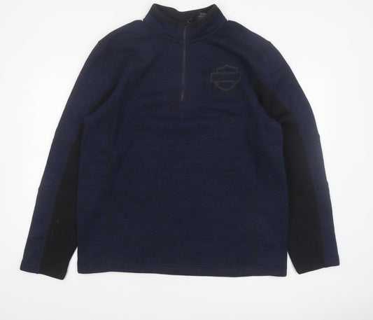Harley-Davidson Men's Blue L 1/4 Zip Fleece Pullover Sweatshirt