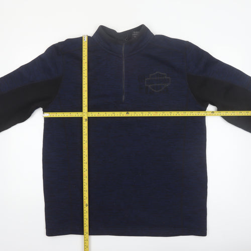 Harley-Davidson Men's Blue L 1/4 Zip Fleece Pullover Sweatshirt