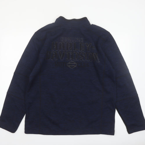 Harley-Davidson Men's Blue L 1/4 Zip Fleece Pullover Sweatshirt