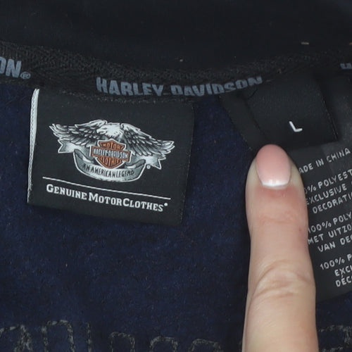Harley-Davidson Men's Blue L 1/4 Zip Fleece Pullover Sweatshirt